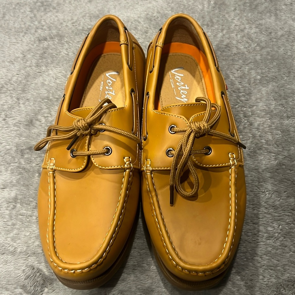 Vostey Milan Mens Boat Shoes yellow brown Slip On 2 eye Lightweight Size 9